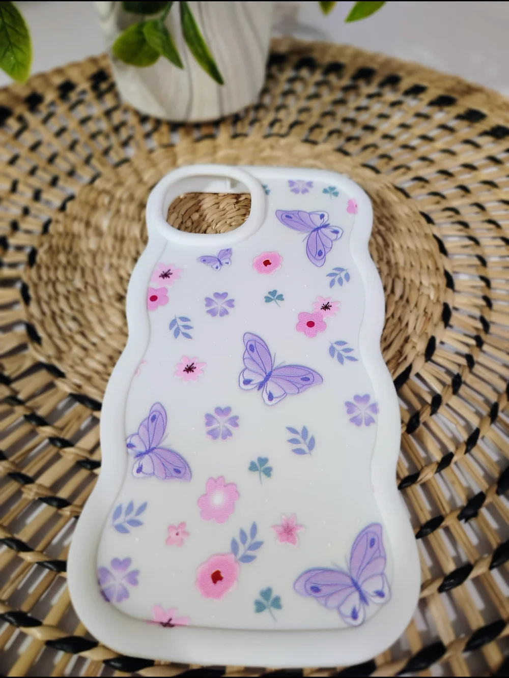 Floral Butterfly White IPhone 14 Plus Case - Purple & Pink Accent